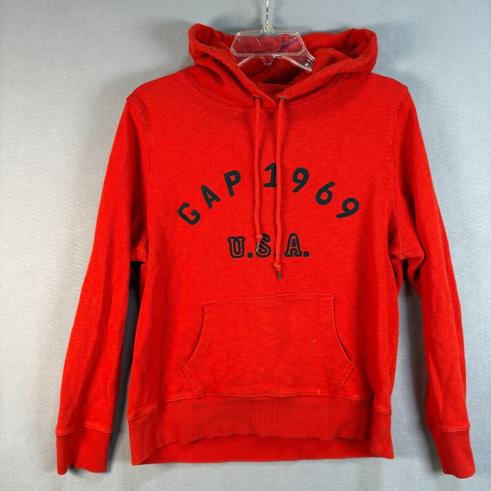 Gap 1969 USA Hoodie Mens XL Red Black Arch Spellout Pullover Sweatshirt Good